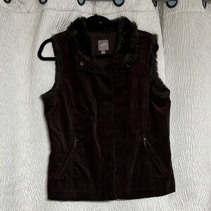 J. Jill Womens Faux Fur Lined Vest Snap Button Brown~ Size Medium